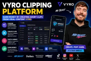 Vyro Clipping Platform dashboard showing creator campaigns and short video clipping opportunities.